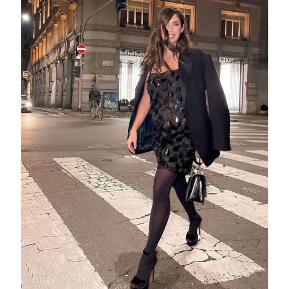 Zara Sequin Strap Mini dress Small Black New with tag - Picture 7 of 12